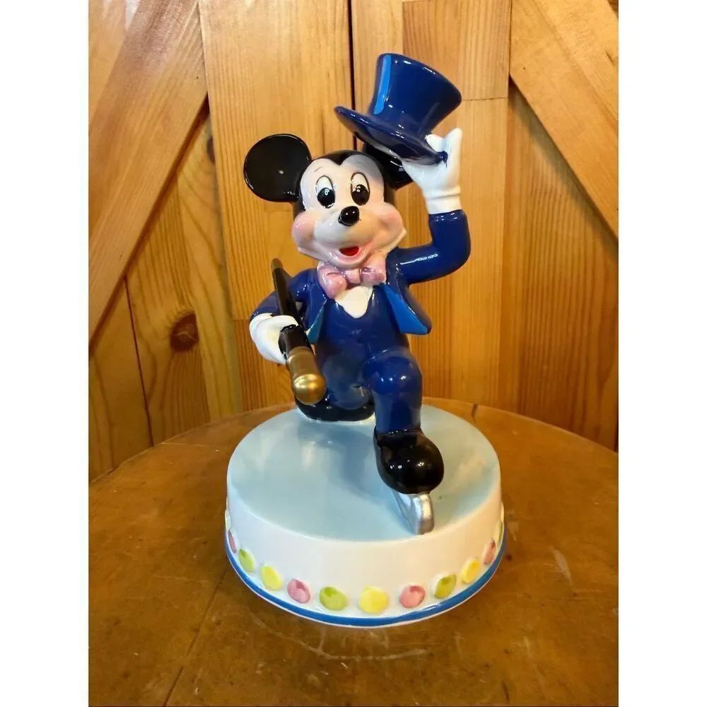 Vtg DISNEY SCHMID MUSIC Mickey Mouse SKATING SKATER Tuxedo Top Hat Stick Cane (6